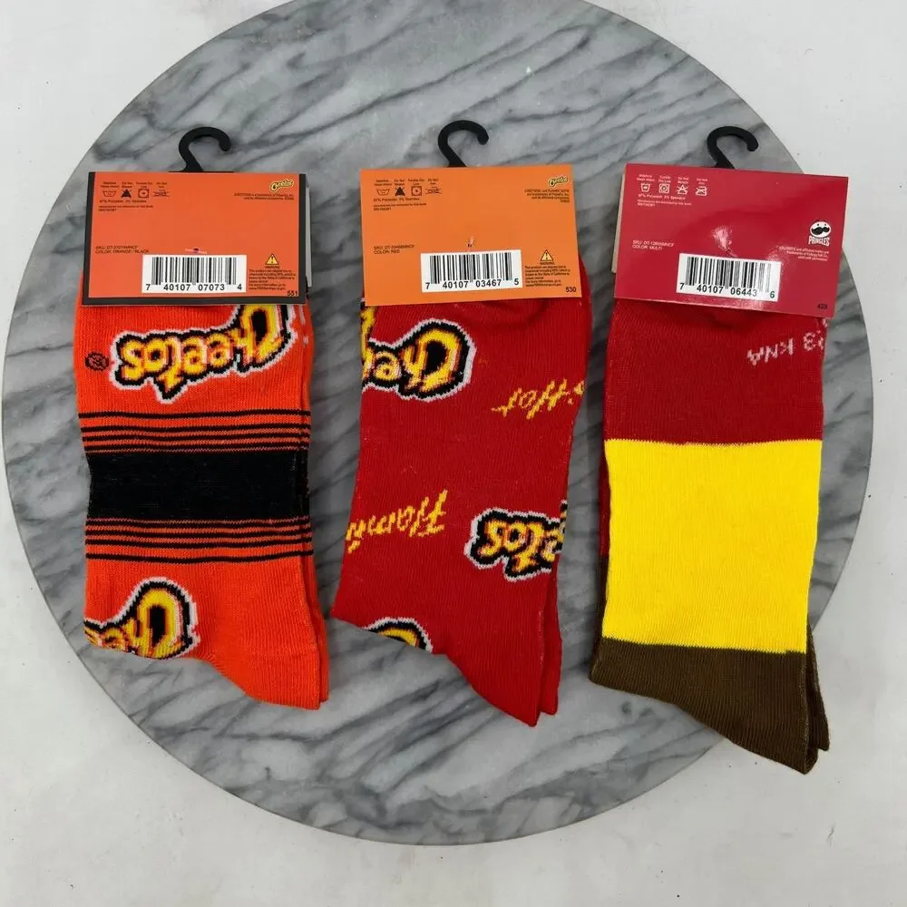 Pringles, Cheetos Flaming Hot Crew Socks Adult Mens OSFM Novelty Snack 3 Pairs